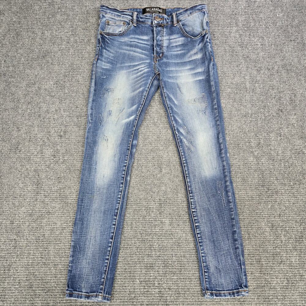 VALABASAS Jeans Mens 32x31 Blue Distressed Slim Tapered Stretch Denim